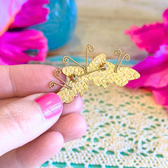Vintage Butterfly Brooch Gold Tone Blue Enamel Style Acrylic Pin Cloisonne Style