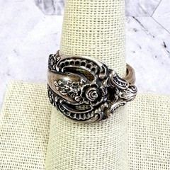 Vintage Sterling Silver Spoon Ring Ornate Rose Floral Pierced Size 8.25 8.6gr