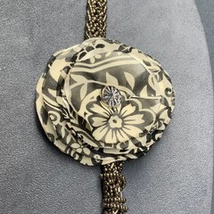 Fabric Flower Necklace 36 In Silver Seed Beads Black White Rhinestone Retro 80s
