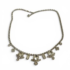 Vintage 1950s Rhinestone Choker Necklace Rhodium Plated 15″ Wedding Prom