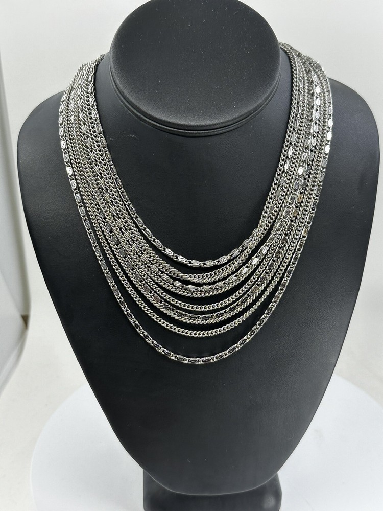 Vintage Signed Monet 10 strand Silver toned Statement Necklace 15.5 inches