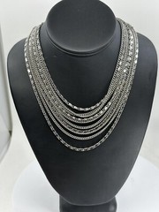 Vintage Signed Monet 10 strand Silver toned Statement Necklace 15.5 inches
