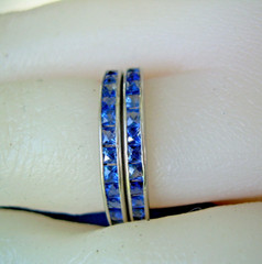 Original Antique SAPPHIRE Carre cut Band Deco PLATINUM Eternity Anniversary Ring