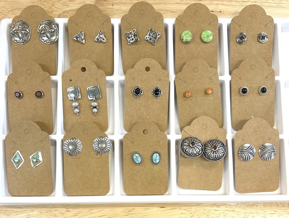 Vintage Native American & More Sterling Silver Mixed Earring Lot (15 pair)
