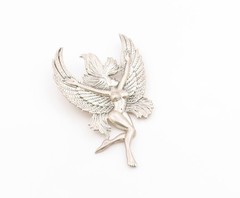 925 Sterling Silver Vintage Pendant Etched Winged Fairy Angel Figurine PT26295