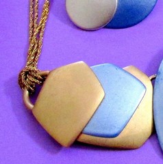 VTG RUNWAY DECO MONET “ALL THAT JAZZ” METALLIC BLUE GP NECKLACE EARRINGS ’85