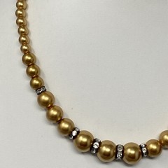 Gold Simulated Pearls Graduating Shiny Beads Rondelle Rhinestone Spacers 17″