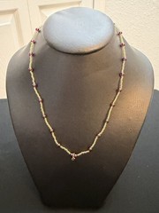 Vintage Bead Necklace Red and Garnet Gold Tone 16.5 Inches