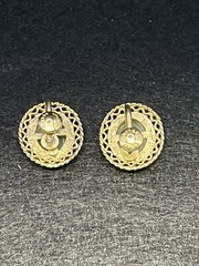 Art Deco Pair Of Sterling Silver Gold Wash Green Rhinestone Screw Back Earrings