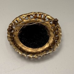 Vintage Victorian Revival Brooch Lot of 2 Gold Black Enamel Tassel Filigree