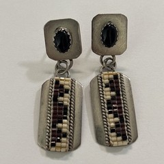 Vintage B Sterling Silver Multicolor Stone Stud Earrings 5.5g. -Length-1.5”