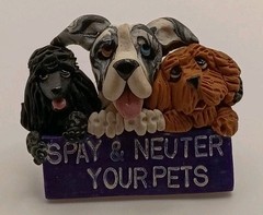 Vtg. 90s Veterinary 3D Dog Head Lapel Pin Spay Neuter Pets Advocacy Polymer Clay