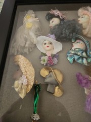 VTG LOT Of 10 LADIES Face & Body PINS/Brooches Framed In Shadow Box 11.75″x 9.5