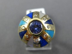 ESTATE 1.03CT DIAMOND & AAA MULTI GEM 14KT YELLOW GOLD 3D ETOILE DOME SHAPE RING