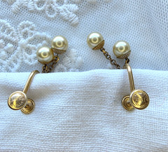 Vintage JMS Faux Pearl Earrings Dangle 12K Gold Filled Screw Back 1940s-1950s