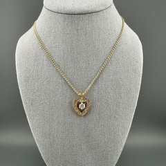 Vintage Rhinestone Heart Pendant Necklace Gold Tone Clear Crystals 16″ Chain