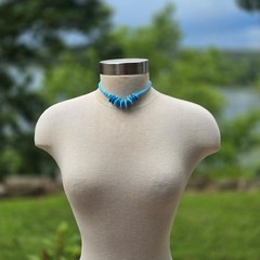 Vintage German Two Tone Blue Glass Bead Statement Necklace 15.5 in. Mid Century