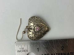 Sterling Silver 925 Jezlaine filigree Heart Pink Stone Dangle Earrings 1.5″