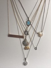 b53. 925 Sterling, GF, Mix material, Enamel, Pearl, Stone 8 chain Necklaces.