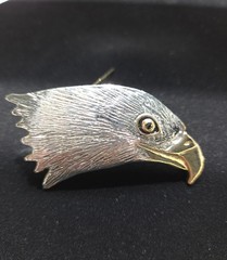 Vintage Two Tone American Bald Eagle Head Brooch Pin Patriotic 1980s Costume