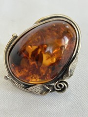 Vintage 925 Large Sterling Silver Baltic Amber Ring SZ 8.25, 22 grams