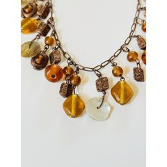 Earthy Collar necklace VTG Art Glass Beaded Mother Of Pearl Copper Mod Statement