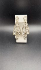 Vintage Clip Earrings Clear Prong Mounted Rhinestones Dangle Chandelier 3 1/8”