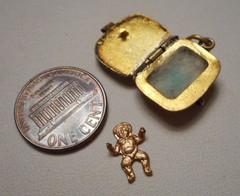 Vintage Enameled Gilt Silver Egyptian Charm Baby Moses in Hinged Basket opens!