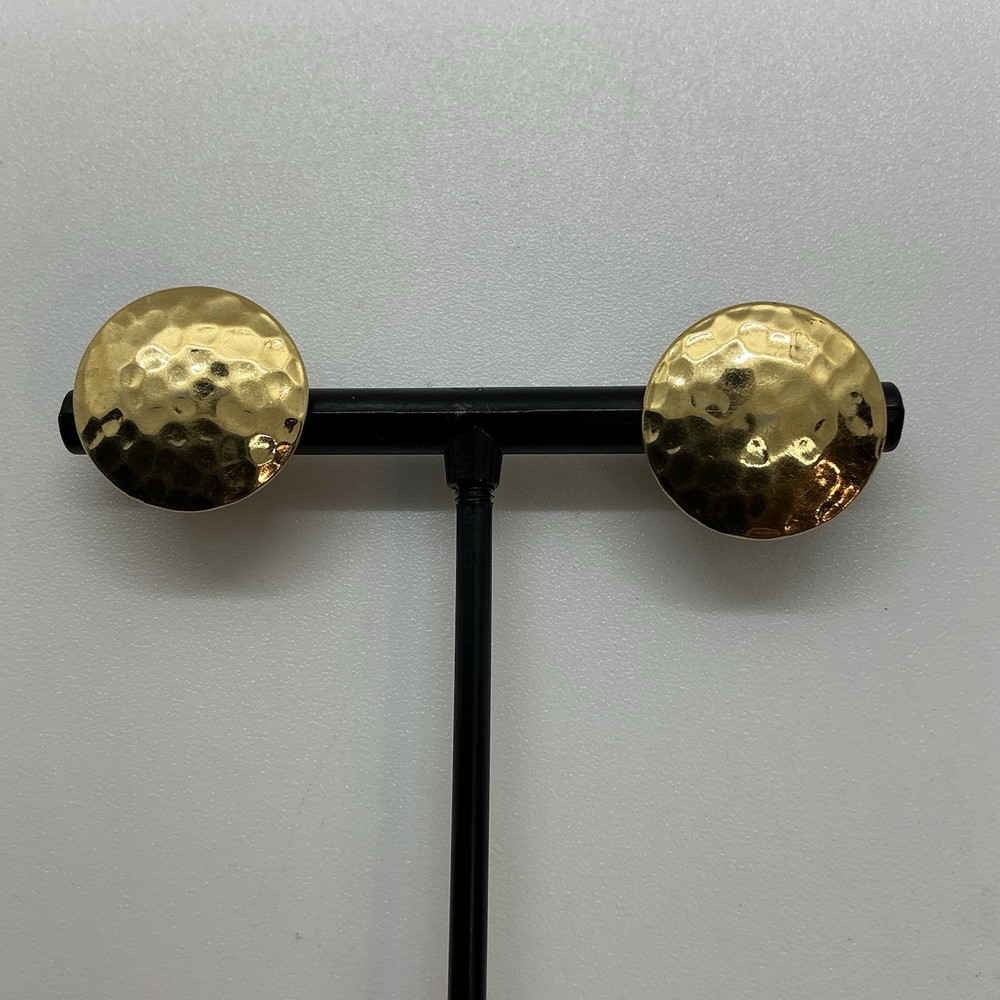 Vintage Hammered Goldtone Round Classy Career Pierced Earrings