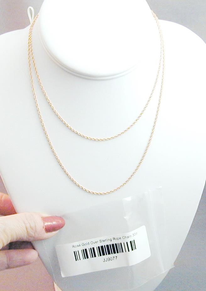 Rose Gold Over Sterling Vermeil Rope Chain 30″ New In Package