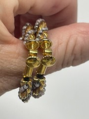 Vintage Gold Tone Twisted Rope Hoop Earrings Grey Silver Beaded Screw Back MCM