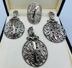 Old Silver 875 14k Gold Jewelry Set Ring Pendant Earrings Video