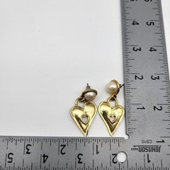 Fab retro matte gold plated heart faux pearl earrings dangle Valentines Love