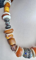 Moroccan Necklace, With Resin Copal, Enamel & Buffalo Horn Discs