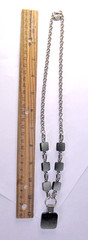 Cecilia Bringheli Necklace Vintage Black Silver Lucite Pendant Square Signed