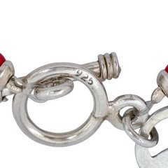 Vintage Sterling Silver 925 Red White Blue Glass Bead Heart Toggle Bracelet 7.5″