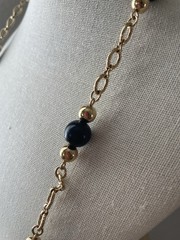 Monet Vintage Gold Tone Black Beaded Long Necklace with Matching Bracelet