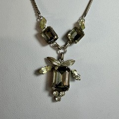 Van Dell Sterling Silver Smoky Brown Yellow/green Gemstone Necklace 16” vintage