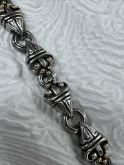 Vintage Pewter Distinctive Scroll Design with Gold Tone Accents 7” Bracelet 37 G