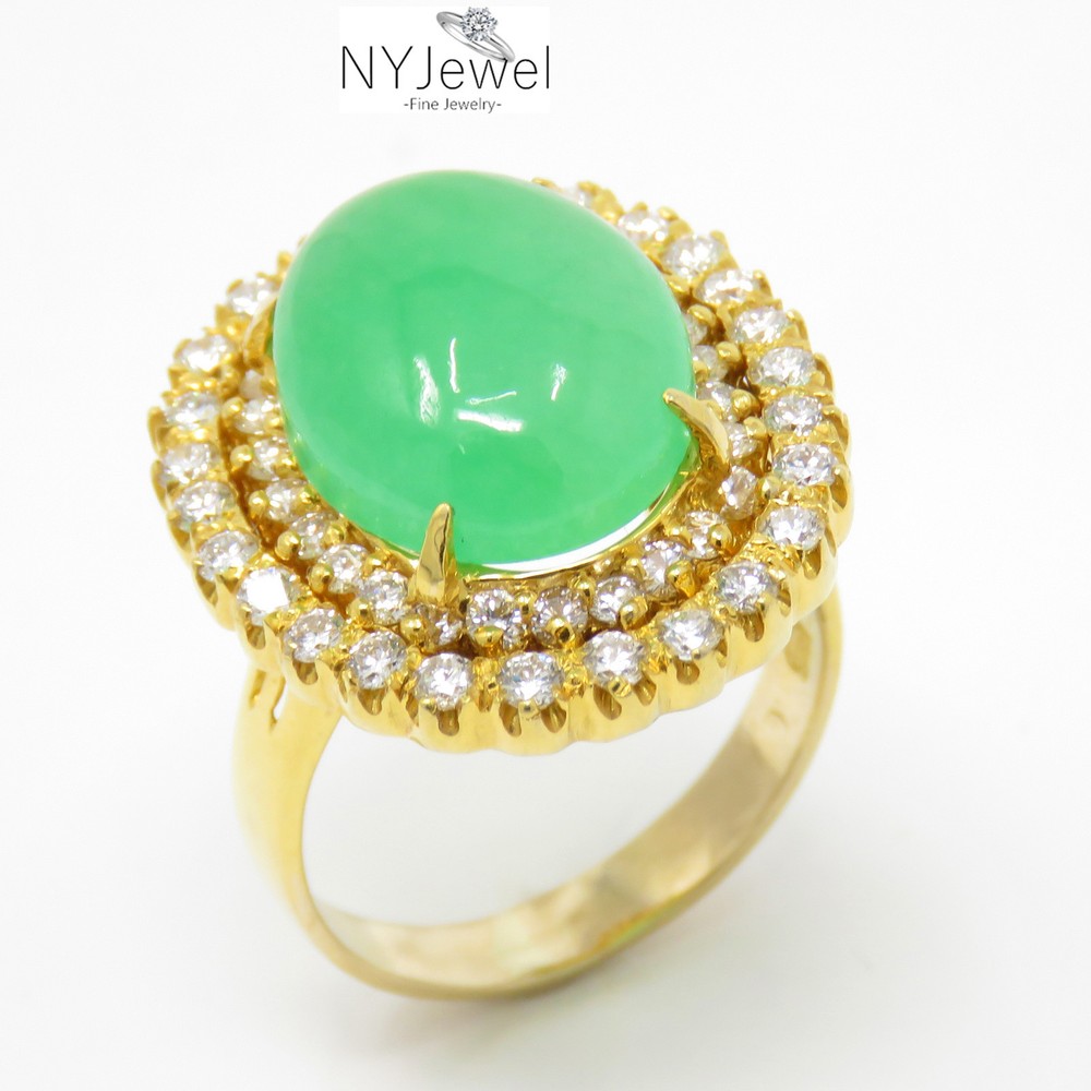 NYJEWEL 14K Yellow Gold Large Jade & Diamond Ring