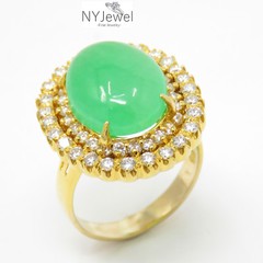 NYJEWEL 14K Yellow Gold Large Jade & Diamond Ring