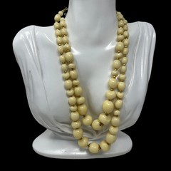 Vintage Yellow Beaded Necklace with Gold Spacer Beads Made in Hong Kong