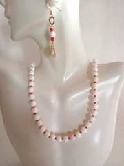 Estate 14K/20 GF Conch Shell White Coral Red Coral Necklace Earrings 30G 18″Long