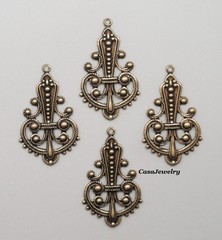 #0476 ANTIQUED GOLD FILIGREE EARRING/PENDANT W/TOP HANG RING – 4 Pcs