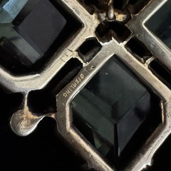VTG Eisenberg Original Sterling Vermeil Fur Clip Uranium Glass Green Stones