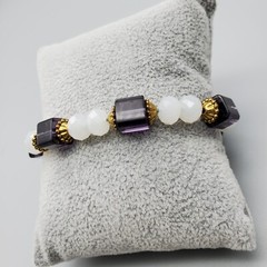 Women Faceted Bracelet Glass Beads Purple White Jewelry