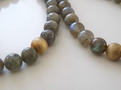 Vintage Sterling Silver 925 Gold on Natural Labradorite Bead Necklace 17.5″