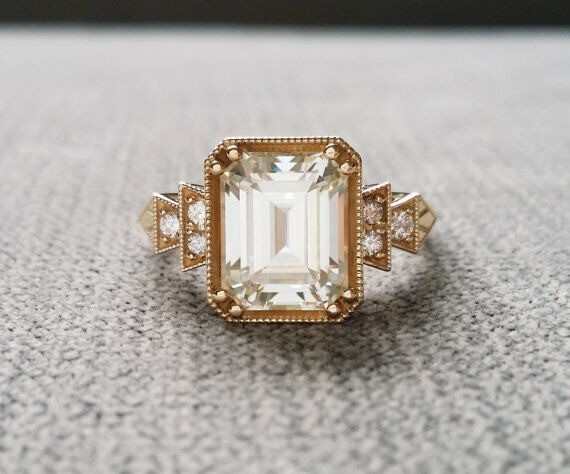 Art Deco Vintage Antique 4.20 Ct Diamond Wedding Ring 14K Yellow Gold Over