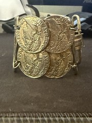 ART Arthur Pepper Wide Double Ancient Faux Coin Bracelet Signed Vintage Jewelry
