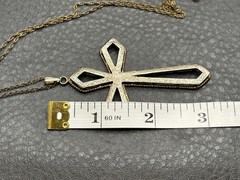 HUGE Vermeil Sterling Silver Cross Pendant And Gold Filled Chain Necklace 28”